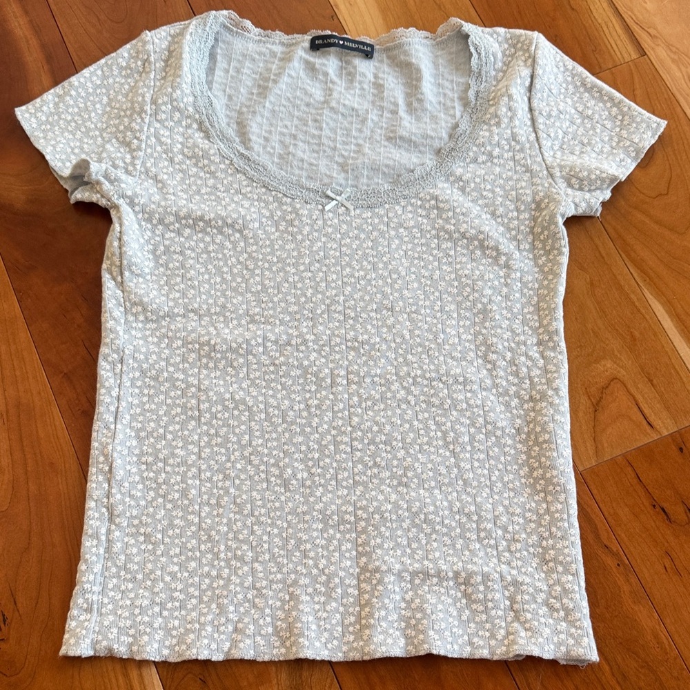 Brandy Melville Ice Blue pointelle tee